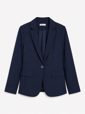 Navy Career Blazer Cicy Bell Stretch One Button Tailored Jacket Size M